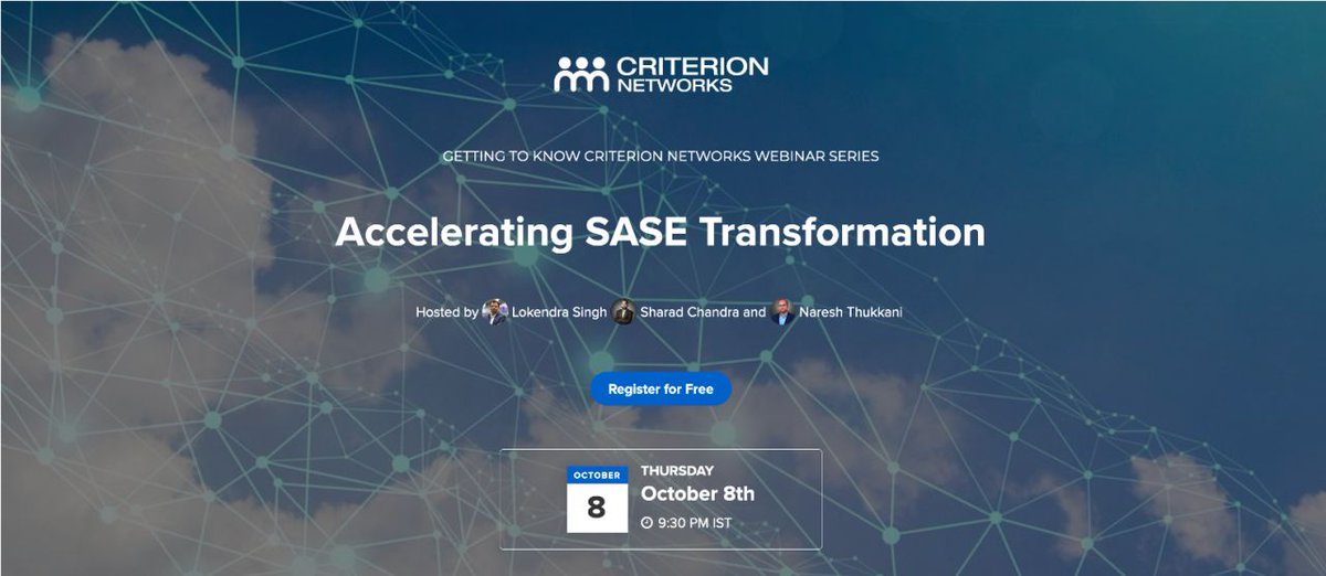 ONLY 2 WEEKS AWAY: If SASE is on your transformation roadmap, then this webinar is for you. Get an introduction to our Criterion SDCloud® platform and learn about the latest applications designed to accelerate the transformation to a SASE architecture. 

 lnkd.in/gv6ijaM