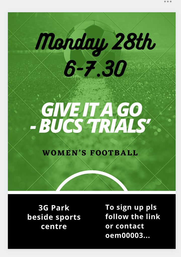 stiruni_wfc's tweet photo. ‼️BUCS TRIALS ‼️

For any new freshers looking to play BUCS football this year...

https://t.co/U68LxygZ6W https://t.co/OQe44Dk805