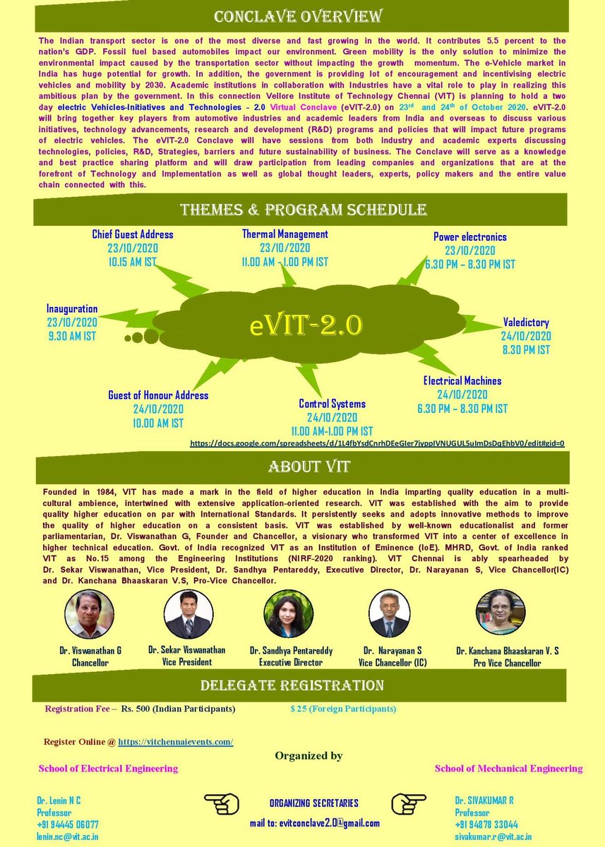 SMBS_VITCC's tweet photo. Electrical Vehicle Conclave
23-24 October 2020 https://t.co/bkbLrCbyBB
