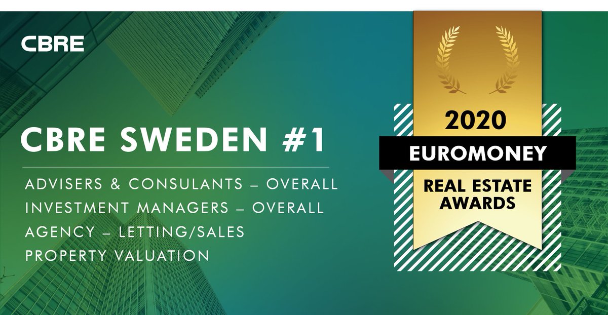 annaflodmark's tweet photo. @CBRE_Sweden på 1:a plats i #Euromoney #RealEstate #Award i följande kategorier:
* Advisers and Consultants – Overall
* Investment Managers – Overall
* Agency - Letting/sales
* Property Valuation
😃 https://t.co/bLNeKuwCRu