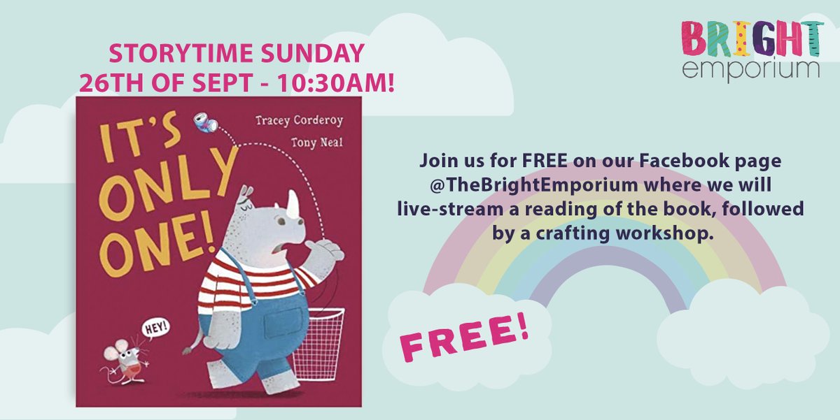 We are back this Sunday @ 10.30am reading 'It's Only One!' written by @TraceyCorderoy illustrated by @Tonynealart published by @LittleTigerUK followed by some crafting fun! #BrightMoments 🥳🌻🍄