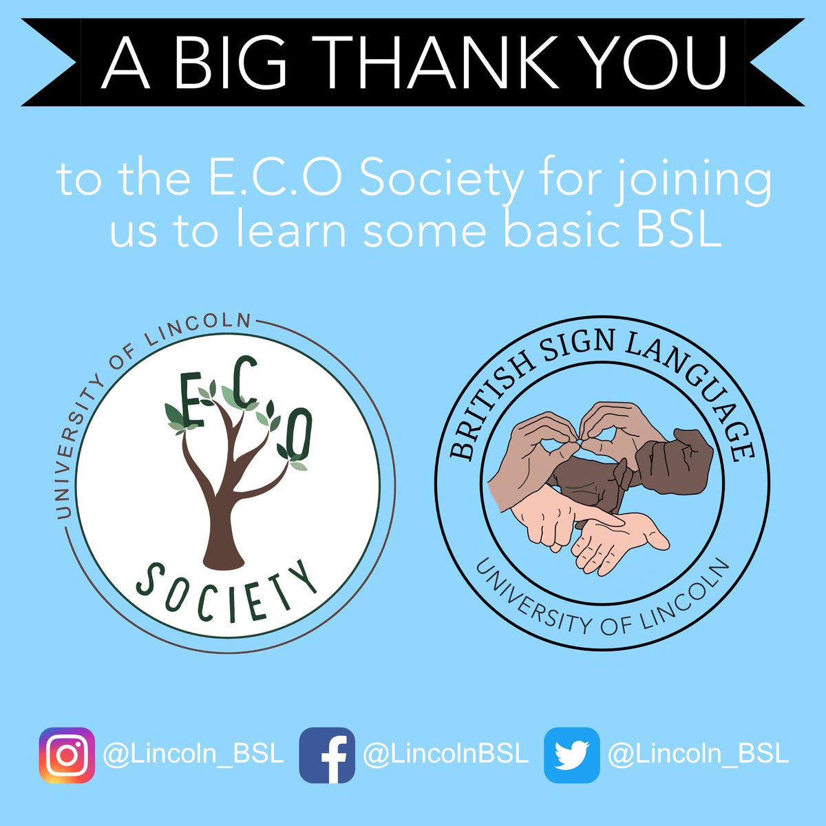 Thank you to <a href="/uolecosociety/">UOL E.C.O Society</a> for learning some BSL with us!! ✨

We hope you go away and keep practising those signs.

Thank you for wanting to make our <a href="/unilincoln/">University of Lincoln, UK</a> campus that bit more inclusive for students. 👨🏽‍🎓

#BSL #LincolnBSL #UniOfLincoln #UoL #WeAreLincoln #UoLEcoSociety