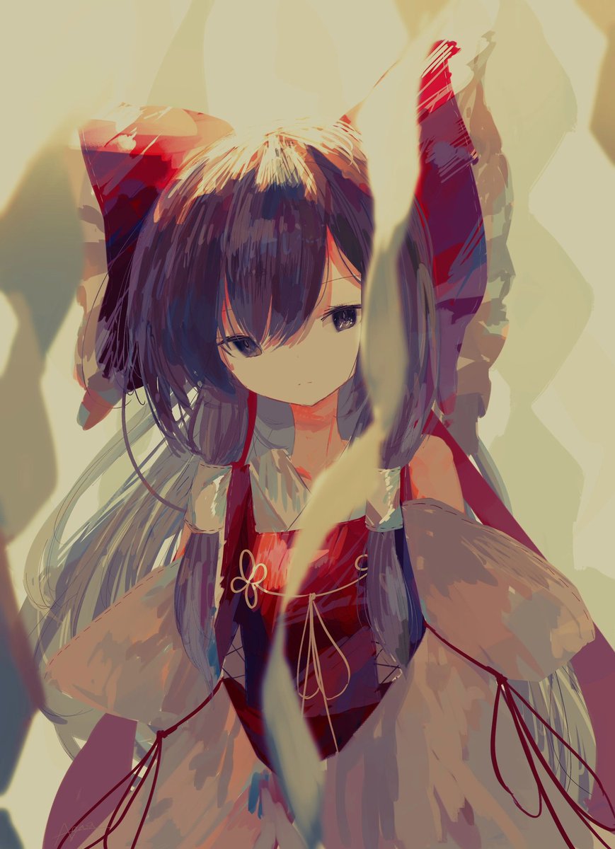 hakurei reimu 1girl solo bow red bow hair bow hair tubes detached sleeves  illustration images