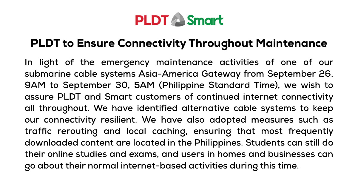PLDT to Ensure Connectivity Throughout Maintenance