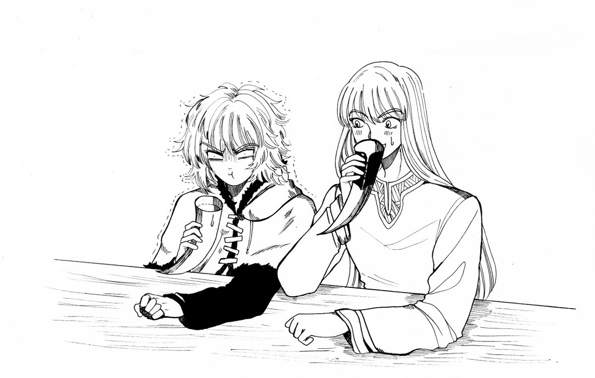 AU where Thorfinn can't drink wine but he still tries hard because he doesn't want to lose to Canute. #VINLAND_SAGA 