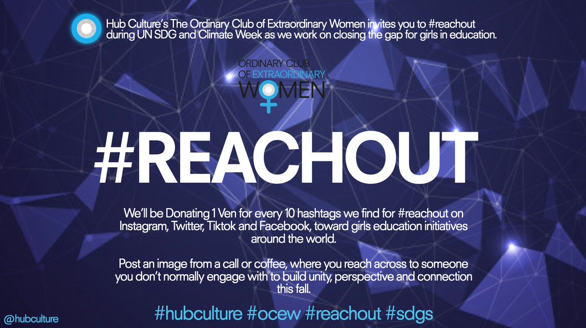 hubculture's tweet photo. Have you reached out yet? We're donating #Ven for every 10 #reachout hashtags we find on social media toward girls' education initiatives around the world. Gte involved: https://t.co/zLEjJv7fuO #hubculture #ocew #reachout #sdgs https://t.co/Q4NwpLnmza