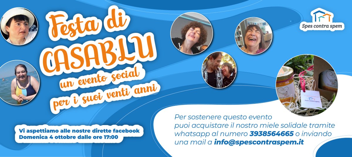 Domenica 4 ottobre dalle ore 17:00 potrete seguire da casa la Festa di Casablu che, per i suoi 20 anni, offrirà una serie di  dirette facebook sulla propria pagina ufficiale facebook.com/Spescontraspem…