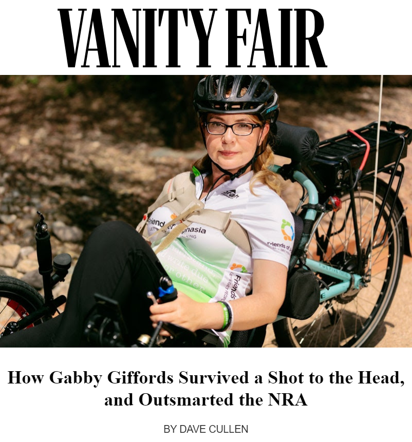 DaveCullen's tweet photo. A highlight of my life has been the year getting to know this wily warrior. My profile just up in @VanityFair: "How @GabbyGiffords Survived a Shot to the Head, and Outsmarted the NRA.” https://t.co/HpsmSJjnq3 https://t.co/spRBj7eAqf