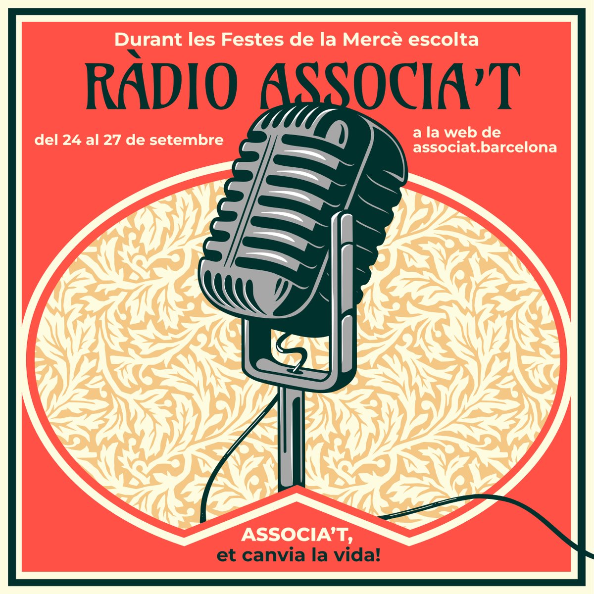 Per les Festes de #LaMercè escolta Ràdio <a href="/AssociatBCN/">Associa't</a>🎙️
<a href="/ima_aminfmarroc/">Amics Infants Marroc</a> @FundLaTutela <a href="/ProgatCatalunya/">Progat Catalunya</a> @CreadoresGracia i amb l'Associació de Veïns del Carrer La Cera - Llar de l’Avi 

Actuació Musical per part de Ludwig Band
👉bit.ly/33UOCMG

Sintonitzeu #RàdioAssociat