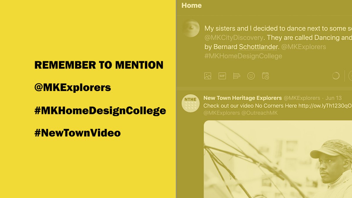 Tweet  <a href="/MKExplorers/">New Town Heritage Explorers</a> your 45 sec MK Video using #MKHomeDesignCollege and #NewTownVideo and you could win £100 Shopping Voucher! Draw ends 2nd October. 5 activities to try increases your chance to win!  YouTube tutorials  ow.ly/gm2K30qIy9o Draw T&amp;Cs:  ow.ly/qb2Q50ASwtp