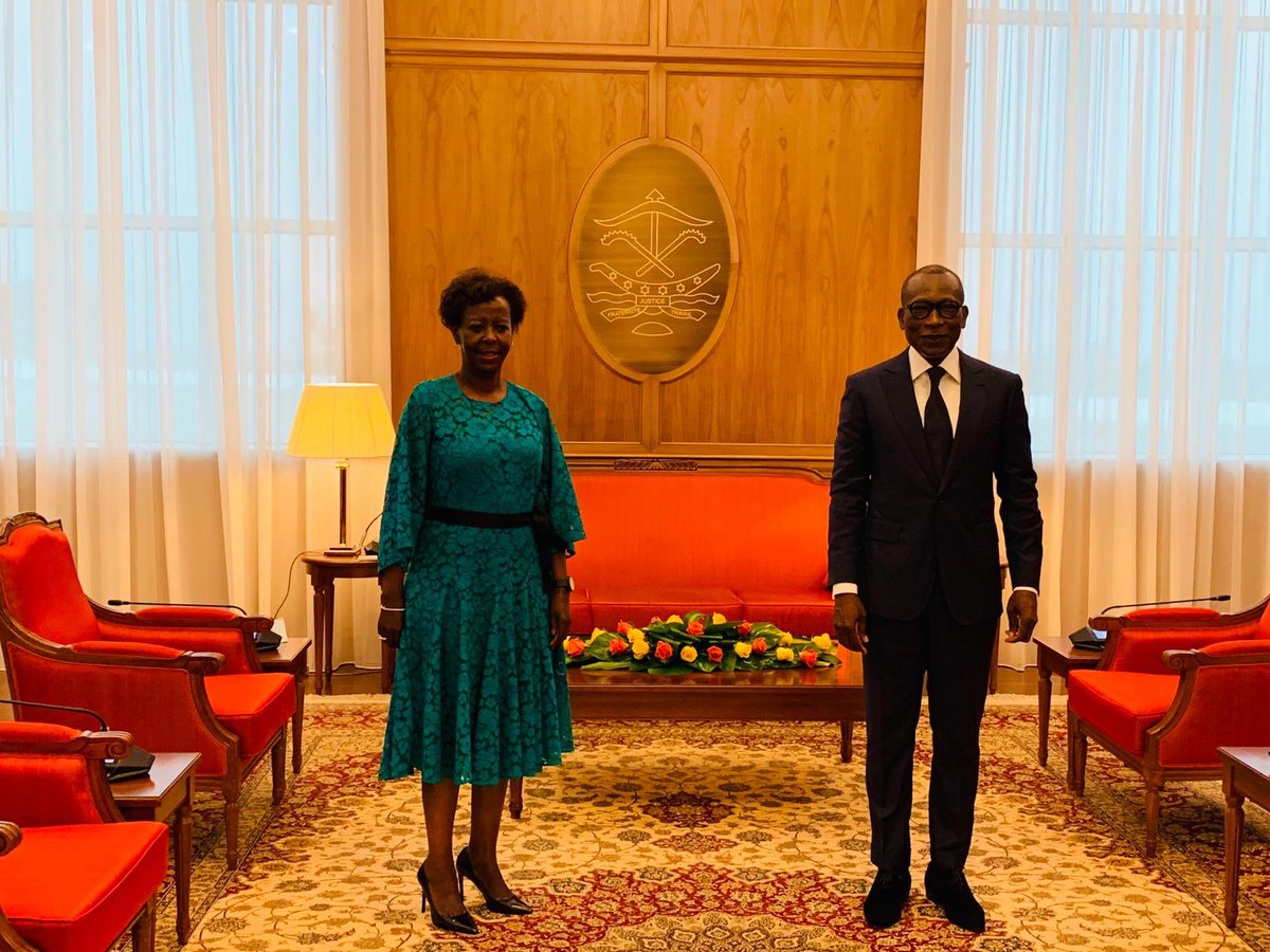 TBeninese's tweet photo. The General secretary  @LMushikiwabo was received in an audience by the President of the Republic of #Benin at the beginning of her working visit to #Benin, a very active country within @OIFrancophonie. They discussed about the collaboration between #OIF and #Benin. https://t.co/ucgR9acN9v