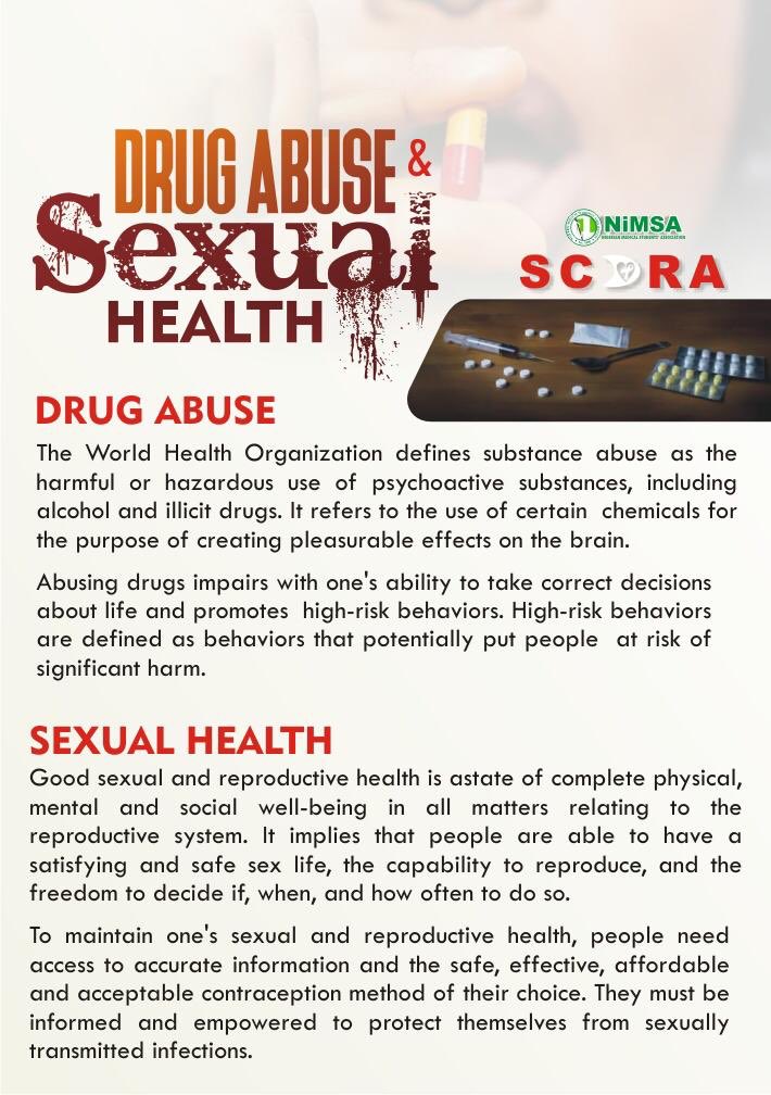 AmsaScora's tweet photo. Have you ever wondered what drug abuse and  sexual health  is  all about ? Well this month we’d looking into it  💃💃, Grab your pens and jotters ❣️. DRUG ABUSE &amp; SEXUAL HEALTH MONTH .  #SCORANIMSA #SCORAMSA #AMSA https://t.co/pkWNLDrpQB