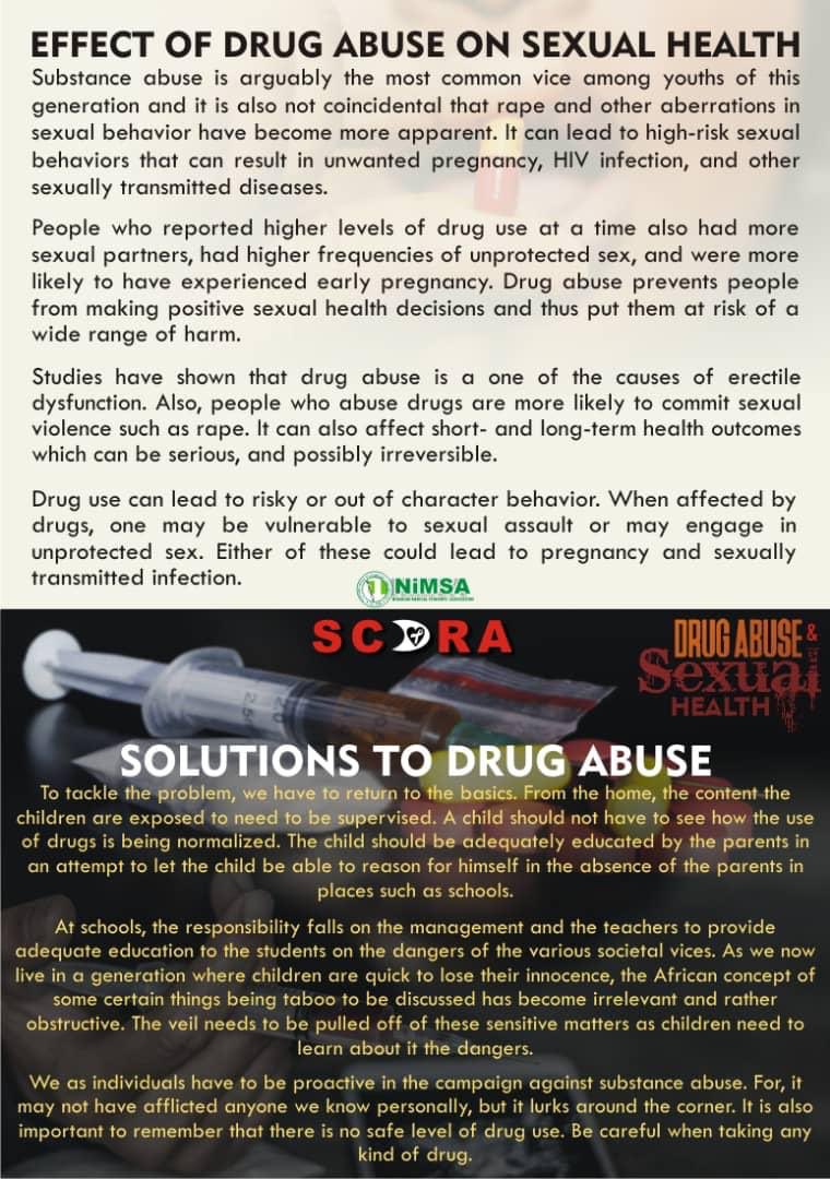 AmsaScora's tweet photo. Have you ever wondered what drug abuse and  sexual health  is  all about ? Well this month we’d looking into it  💃💃, Grab your pens and jotters ❣️. DRUG ABUSE &amp; SEXUAL HEALTH MONTH .  #SCORANIMSA #SCORAMSA #AMSA https://t.co/pkWNLDrpQB