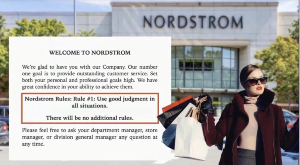 Rule #1: «Use good judgement in all situations. There will be no additional rules” #Nordstrom #culture presented by <a href="/MortenTHansen/">Morten T. Hansen</a> <a href="/obforum/">Oslo Business Forum</a> #obf2020 #nbf2020