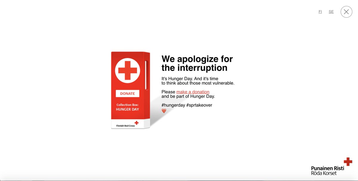 SympaHR's tweet photo. We are participating in Hunger Day by donating our Finnish home page to this amazing cause created by the Finnish Red Cross. Head over to https://t.co/xiJlDR0DjX to donate to the ones who are most vulnerable ❤️ #hungerday #sprtakeover https://t.co/7nUbw2K2cC