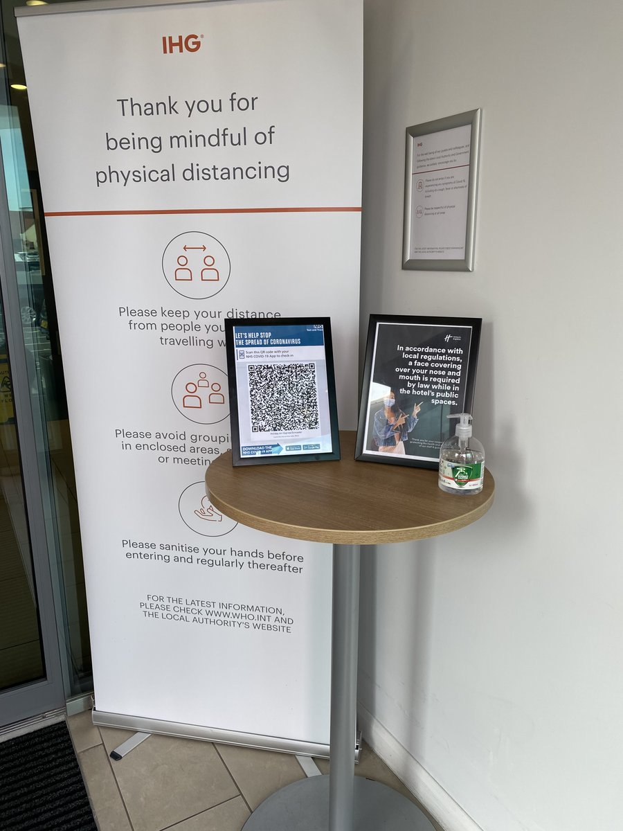 Our test &amp; trace QR code is ready on entry to the hotel you must scan this QR code using the NHS COVID-19 app thanks and we look forward to welcoming you to the hotel .