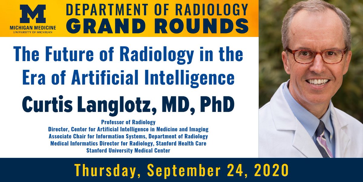We welcome <a href="/StanfordRad/">Stanford Radiology</a> Dr. Curtis Langlotz <a href="/curtlanglotz/">Curt Langlotz</a> for Virtual Grand Rounds today:

"The Future of Radiology in the Era of Artificial Intelligence"

<a href="/StanfordAIMI/">Stanford AIMI</a>