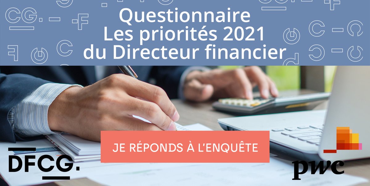 [#Questionnaire 📋]
👇👇👇👇
lnkd.in/dEBUD3q

Nous vous proposons de participer à la nouvelle édition de notre enquête annuelle menée en partenariat avec <a href="/PwC_France/">PwC France</a> sur les #priorités du #directeur #financier.
#DAF #PWC #DFCG