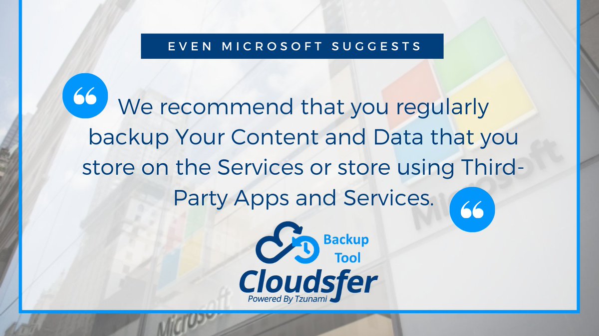 Cloudsfer's tweet photo. Microsoft suggests organizations use third-party solutions to take care of their data #backup needs.
Want to know more? https://t.co/vMGIuj7NiT
#BackupService #backuptool #cloudarchive #cloudbackup #contentmigration #cloudmigration #datamigration #disasterrecovery #datarecovery https://t.co/D1sSvTD622