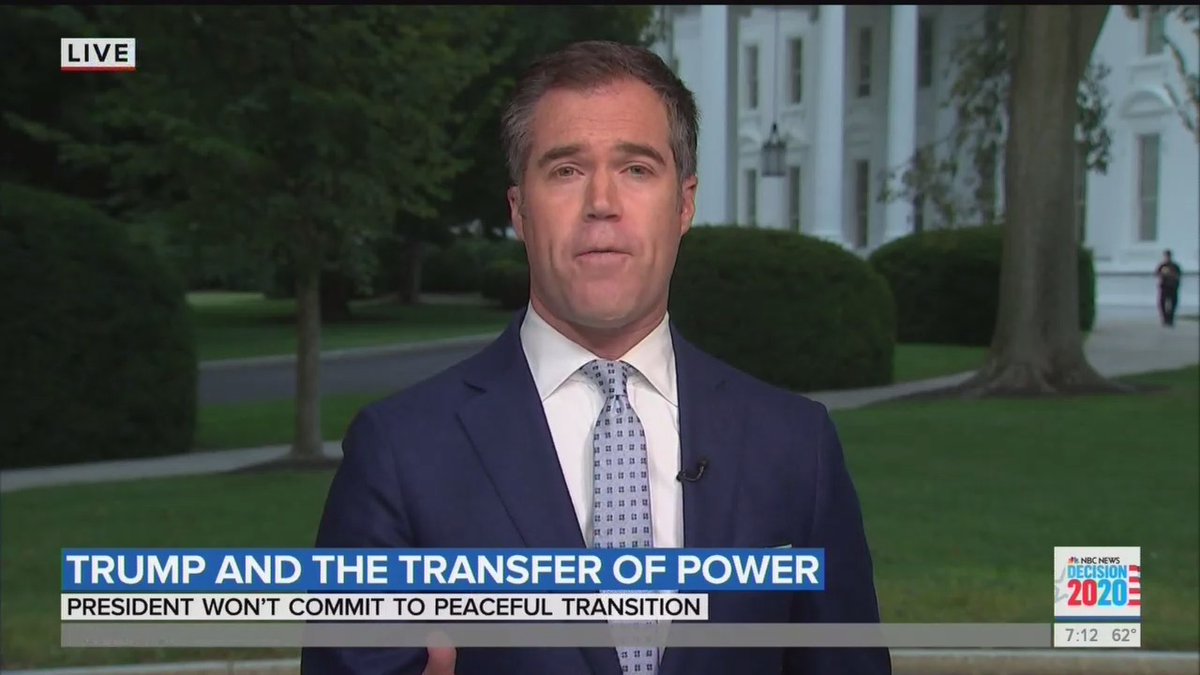 It's the second story after Louisville on NBC's Today, with Peter Alexander saying Trump "is taking a position that is not just unprecedented but, critics warn, it is dangerous, refusing to endorse one of the most basic tenets of American democracy."