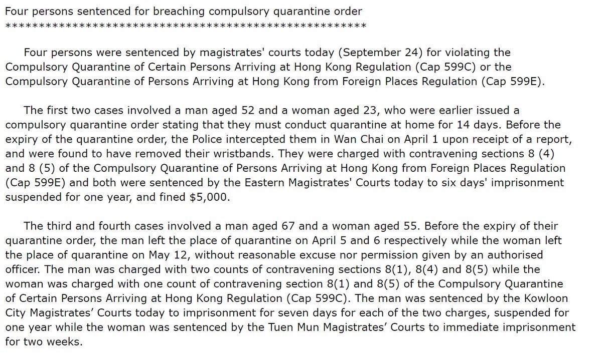 52 year old man gets 7 days jail, suspended. 23 year old woman gets 7 days jail, suspended.67 year old man gets 7 days jail suspended (for 2 contraventions!)55 year old woman gets two weeks jail.