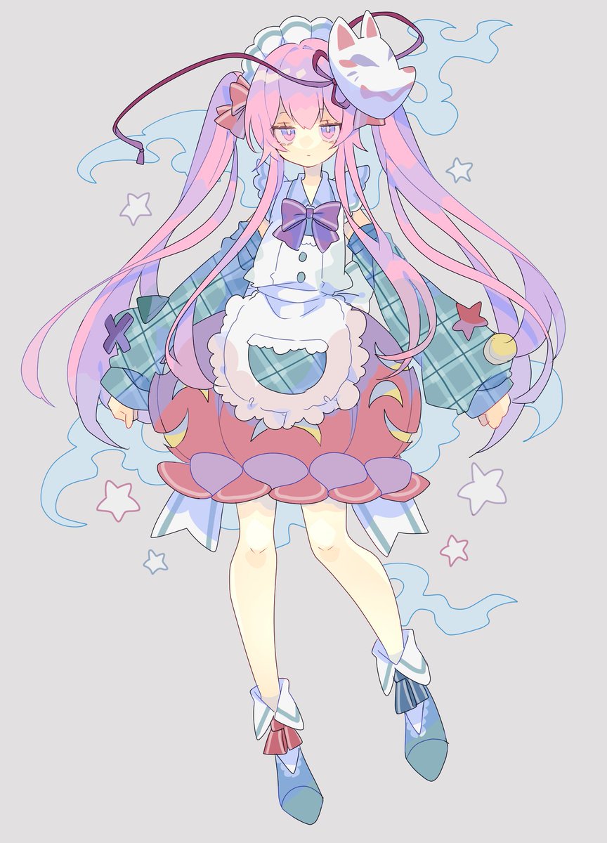 hata no kokoro 1girl solo long hair mask pink hair apron twintails  illustration images