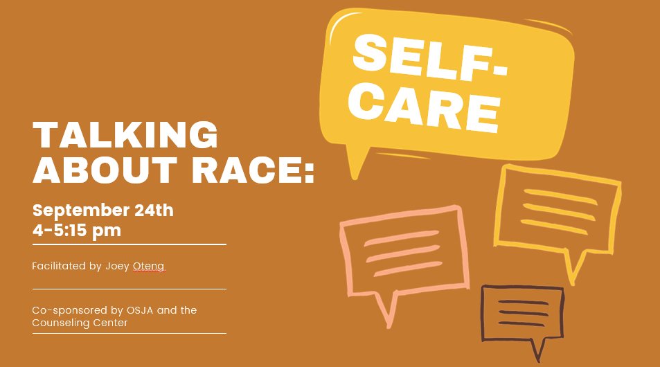 OtterbeinSJandA's tweet photo. Join us TODAY in prioritizing self-care as we each continue to engage in conversations about race &amp; racial injustice. Facilitated by @drjotengii and co-sponsored by OSJA &amp; the Counseling Center. Link available on the INST/FYE calendars. INST/FYE and #cardsSTANDtogether approved! https://t.co/8L9IrL3f6b