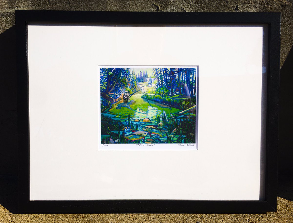 “Battle Creek” 4”x5” image size - framed print $130 plus shipping and GST #art #ArtistOnTwitter #geoffphillipsart #artwork #artforsale #PRINTING #print #saskatchewan #parks #fishing #framedart