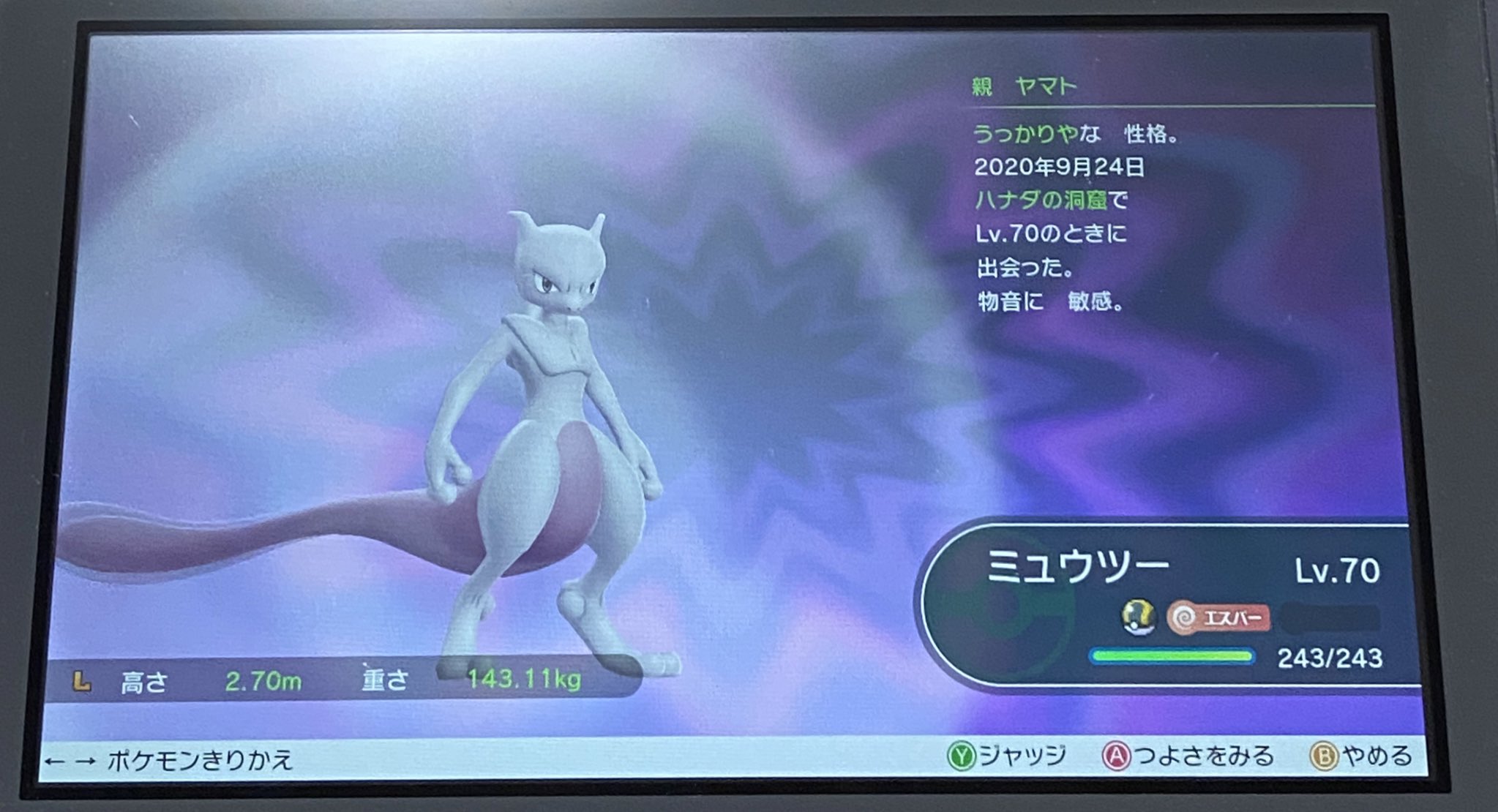 大和 ピカブイ ミュウツー厳選は4vで妥協 5v以上や色違いは諦めました 性格固定するの忘れた時に限って高個体値で困る ゲット時にcp4900オーバー確認した後ほんの少し期待してました ハイパーボールでゲットしたからマスターボールどうし