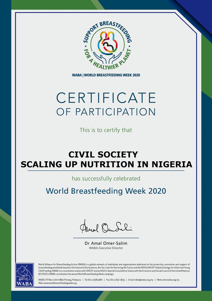 Thank you <a href="/WABAsecretariat/">WABA</a> for the #WBW2020 E-certificate. We are committed to supporting breastfeeding for a healthier Planet. We look forward to #WBW2021
