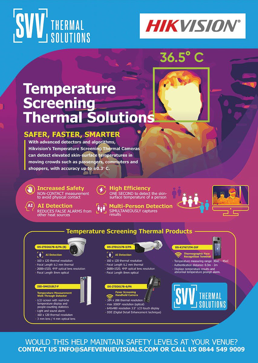 Today more than ever you need to protect your venue as much as possible from different threats. If you are seriously interested in looking into all of the possible ways to protect the venue to stay open or re open then SVV have thermal scanning cameras that will be able to help.