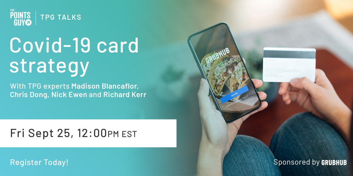 thepointsguy's tweet photo. Last chance! With travel perks becoming less useful and at-home benefits showing up from all issuers, we’re sitting down with TPG’s credit card experts to talk card strategy during COVID-19 on this week's #TPGTalks. Sign-up free here. https://t.co/RfMtEm7jiJ https://t.co/Ch8GDbGz4h