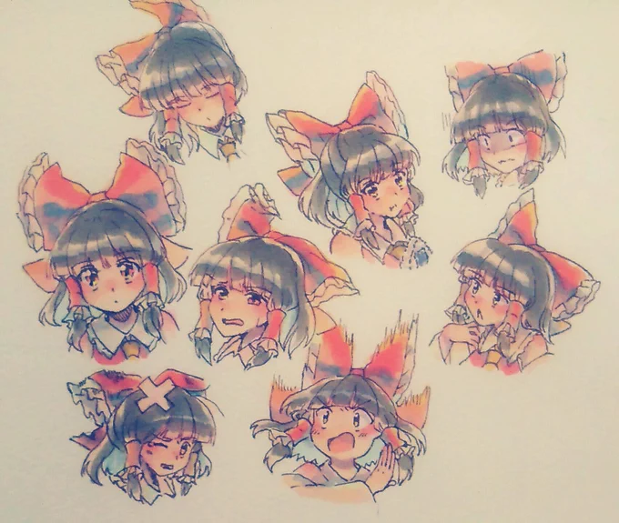 過去絵ですかリボンの表情が豊かな霊夢さん。 