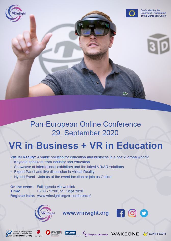 Join us on the 29th September for the VRinSight Pan-European Online Conference! Keynote speakers from european universities and industry as well as VR/AR company exhibitors from across Europe, including <a href="/wakeoneco/">Wakeone</a>; Breakpoint One; <a href="/3DQRofficial/">3DQR</a>; Ludus
vrinsight.org