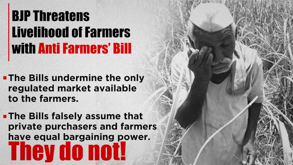 IYC's tweet photo. BJP govt's anti farmer bills threaten the livelihood of our farmers.

All of our lives, our farmers have given us their all, it is now time for us to support them.
#IStandWithIndianFarmers https://t.co/Tv7IsU1ZZn