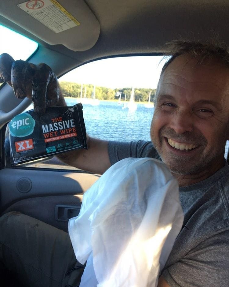 Quick story: My dads muffler fell off yesterday on our way back from a climbing trip and he got grease all over his arms. This guy knocked on our window and gave us an #epicwipe. It was exactly what we needed, exactly when we needed it. It was comical #bestoftheday #fathersontime