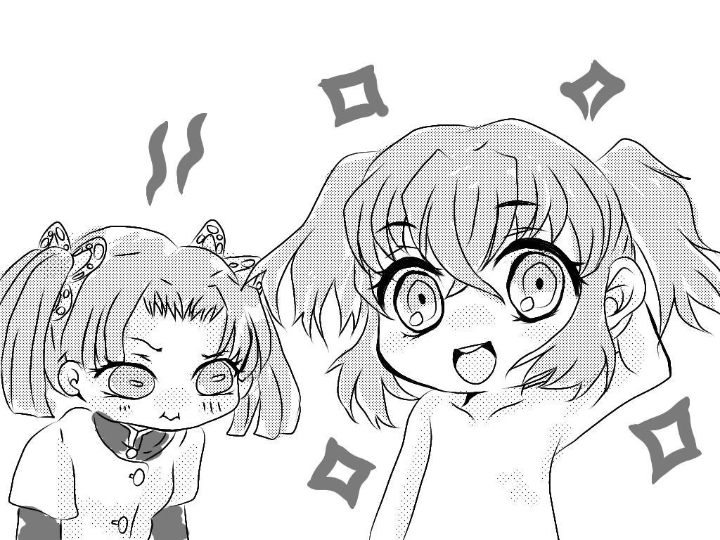 お絵描き～何を描こうか定まらない…なのでほのぼの伊アオで伊之助をアオイの髪型にしたら可愛くてちょっと悔しいアオイちゃん。 