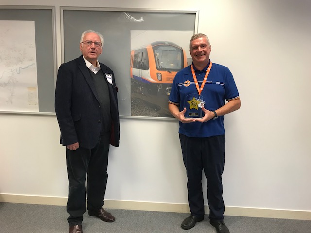 Great to visit Arriva Rail London and for Pete to hand over the 'RBF Heart of Gold' Winner Award to driver Glyn Smith - what a hero - we were all moved when he relived for us the day he saved a young child from the tracks #RailwayFamily #RailHero @ArrivaGroup @PeteWatermanOBE