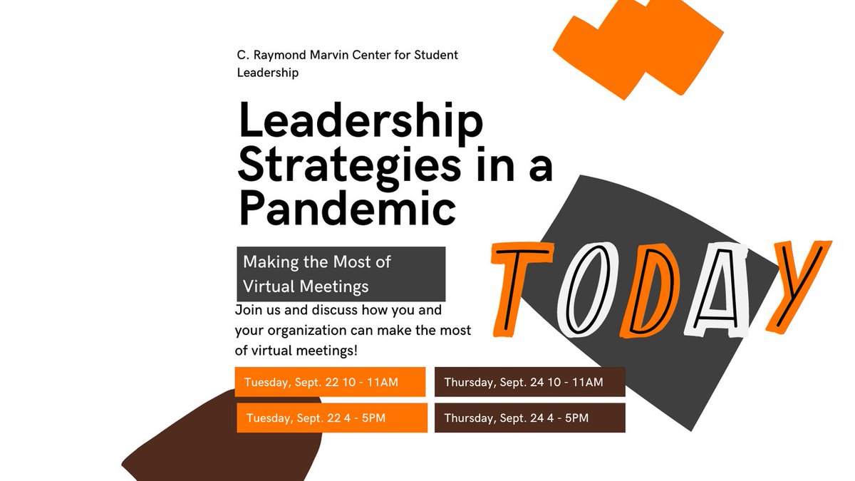 themarvincenter's tweet photo. Does your student org or chapter need some tips and tricks for meeting virtually? Join us at 10 AM or 4 PM for Making the Most of Virtual Meetings. Visit https://t.co/ZwETloCu1h for more info or to register. #bgleads https://t.co/c897tygLgt