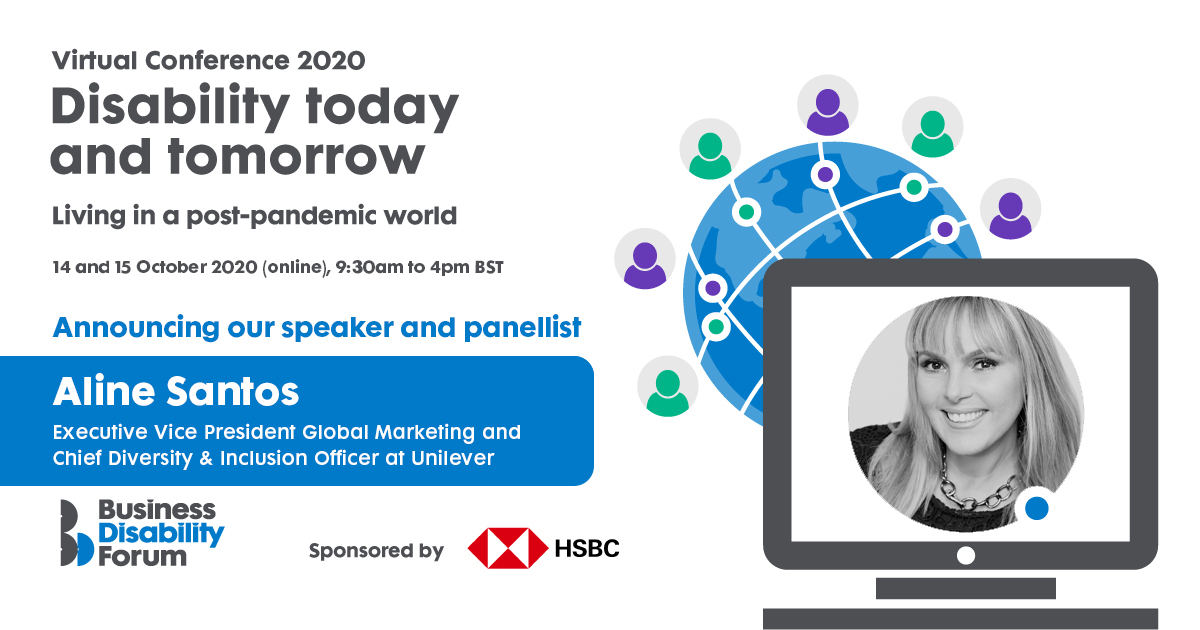 DisabilitySmart's tweet photo. *Speaker announcement* @alinecsantos from @Unilever will be at our virtual conference 'Disability today and tomorrow: Living in a post-pandemic world' on 14 and 15 October. Find out more: https://t.co/JvSV93oVms

#DisabilityTodayTomorrow https://t.co/Gli8TqFdAI