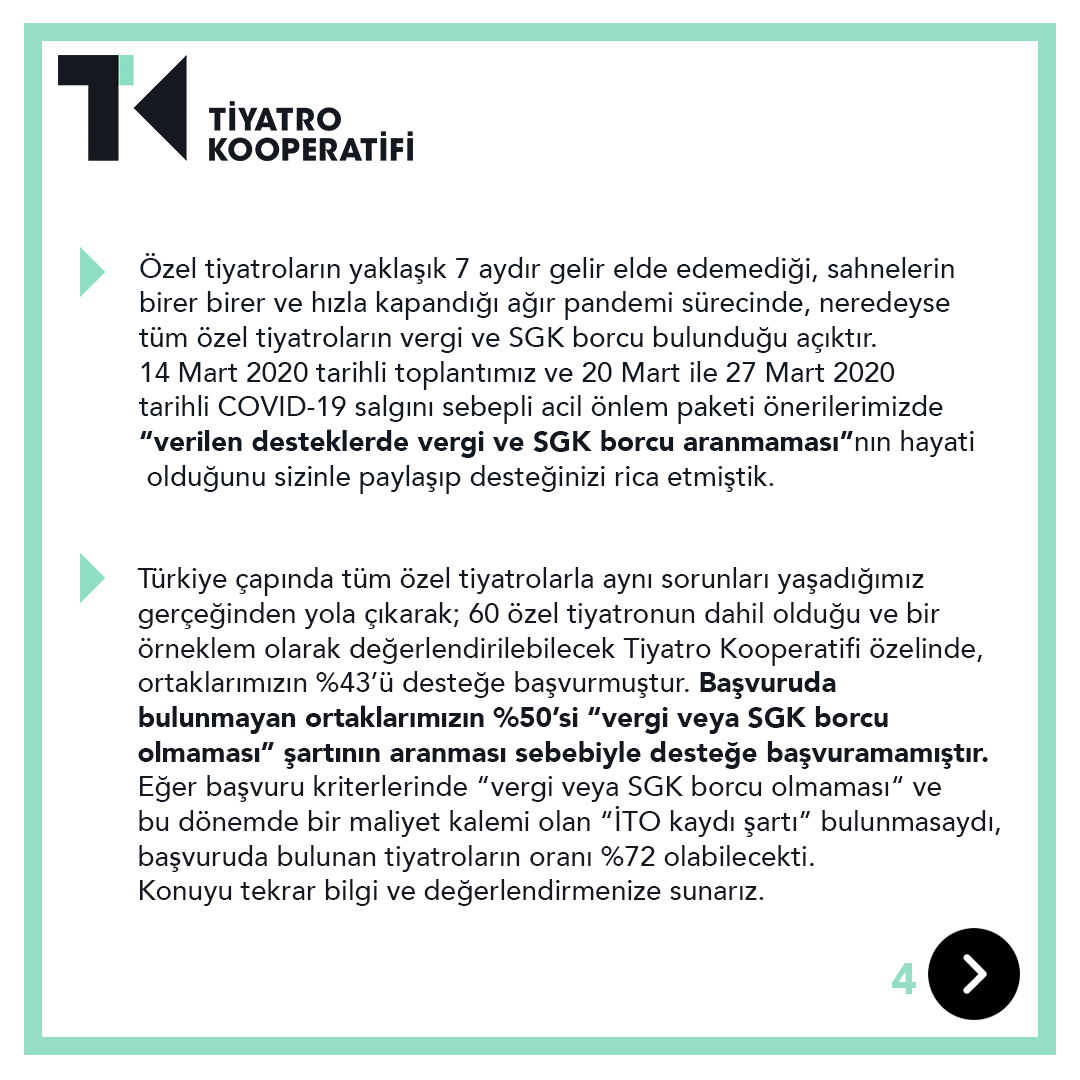 2020-2021 sanat sezonu için Güzel Sanatlar Genel Müdürlüğü tarafından özel tiyatroların projelerine yapılan destek konusunda T.C. Kültür ve Turizm Bakanlığı’na ilettiğimiz sorularımızı kamuoyunun bilgisine sunarız. <a href="/TCKulturTurizm/">T.C. Kültür ve Turizm Bakanlığı</a> #TiyatromuzÇöküşte #AcilÇözümÇağrısı ->