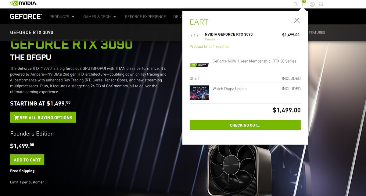 TheRealJurael's tweet photo. Wow @nvidia, we got this far and less than .5 second later I can't checkout. Stuck looking at this page lookin like Boo Boo the Fool! #botswinagain #nvidia3090 https://t.co/OBolBz7dH0