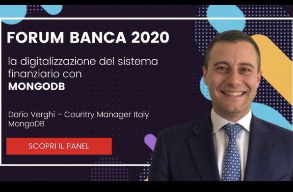 Come accelerare e valorizzare la #digitalizzazione del sistema #finanziario?
Ne abbiamo parlato con Dario Verghi Country Manager Italy di <a href="/MongoDB/">MongoDB</a> , Speaker all'Executive Summit di #Forumbanca 2020.