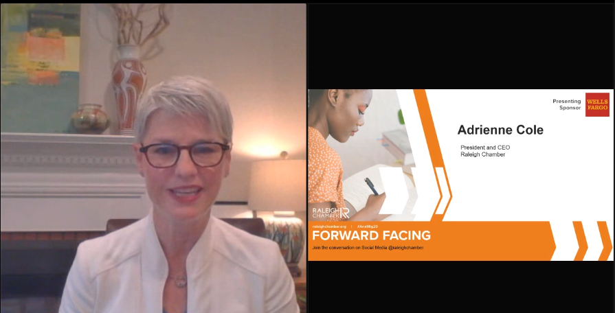 raleighchamber's tweet image. @AColeGRCC is officially kicking off #AnnMtg20 presented by @wellsfargo! “The past year has been challenging and a lot has changed. However, our team is committed to building a community that is strong, collaborative, unified, and prosperous for all.” #forwardfacing