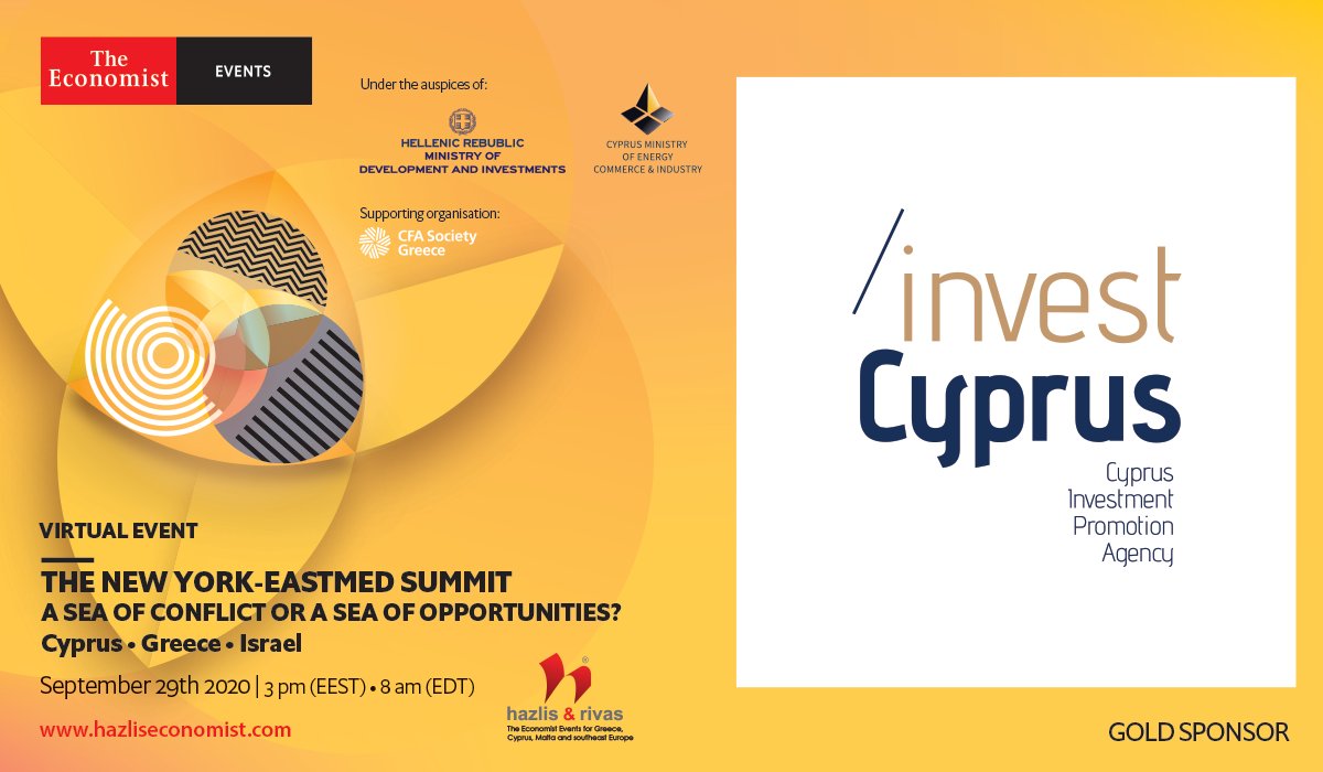 Economist_SEUR's tweet photo. We welcome Invest Cyprus as our gold sponsor at the virtual New York-Eastmed Summit, September 29th 2020, 3pm EEST | 8am EDT #EconNYEastmed #economistevents @InvestCyprus 
Find the agenda: https://t.co/xMyXbDupj5
Watch live: https://t.co/npDwnJZrvi https://t.co/Za9LnXpKpd