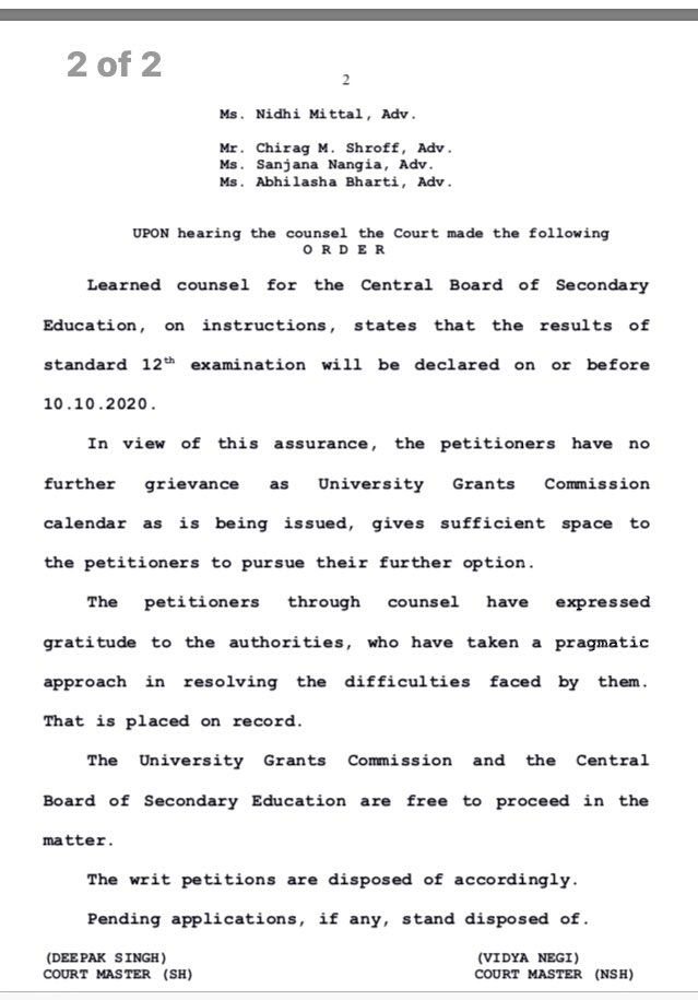 Supreme Court's Final order giving relief to #CBSECompartmentExam2020 students. Kudos @VTankha ji and team @advocate_tanvi for ensuring a suitable outcome even when all hopes had died. @cbseindia29