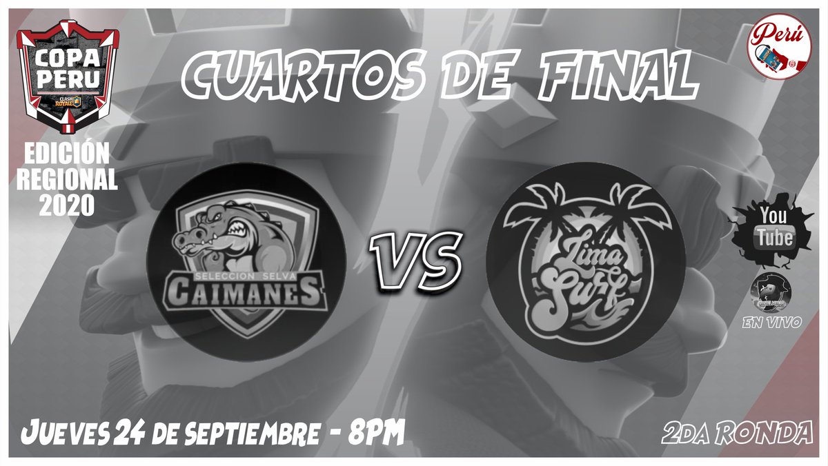 Hoy cerramos los cuartos de final de la <a href="/CopaPeruCR/">CopaPeruCR</a> REGIONAL con un partidazo.

LOS CAIMANES 
<a href="/Sel_SelvaCR/">SELECCIÓN SELVA CR</a>
🆚
LIMA SURF
<a href="/LimaSurf2/">🅛🅘🅜🅐 🅢🅤🅡🅕</a>

Tendremos transmisión en vivo a las 8pm gracias a nuestro amigo <a href="/DrHelmnus/">Dr Helmnus</a> quien tendrá una gran acompañante 💁‍♀️ para los comentarios.