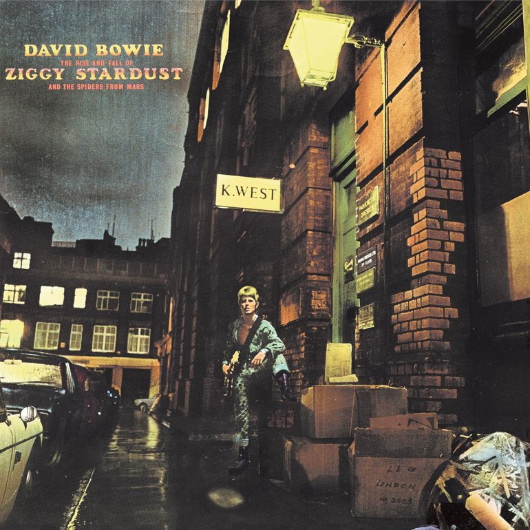 The Art of Album Covers .The Ziggy Stardust photo session was shot on Heddon Street, London by Brian Ward in Jan 1972 Bowie phoned Ward requesting a location resembling a "Brooklyn alley scene" where he could appear alone like an alien being..Here are some of the outtakes