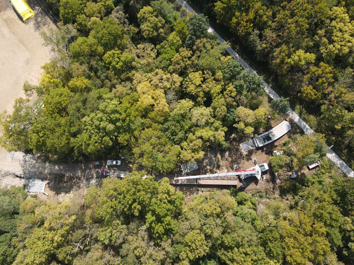 Connector trail between the Trolley Trail and South Oak Park coming along nicely, first bridge being moved into place today