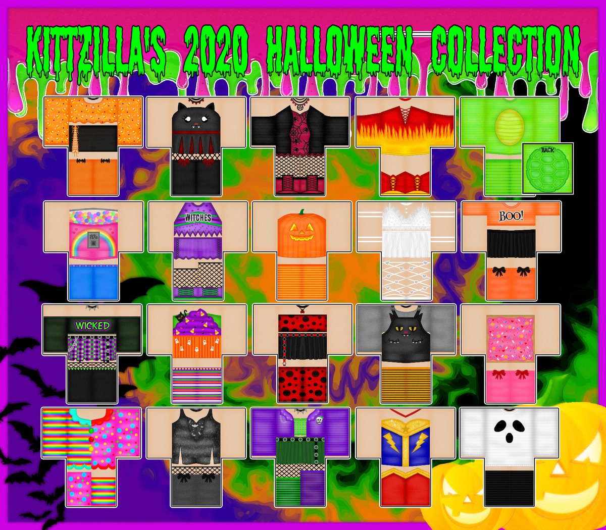 Kittzilla Heaven On Twitter My Halloween 2020 Clothing Collection Is Complete Which One Is Your Favorite These Will Also Be Added Into Royale High Closer To Halloween You Can - roblox halloween shirt